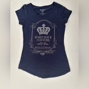 Hard Rock Cafe Navy Tee with Silver Crest Graphic